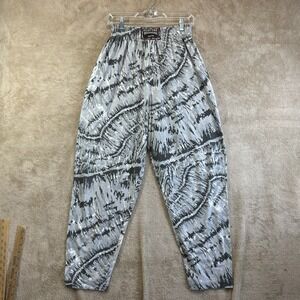 Vintage 90s Parachute Baggy Pants 26x29 Gray Black Stretch Waist Gym Workout EUC